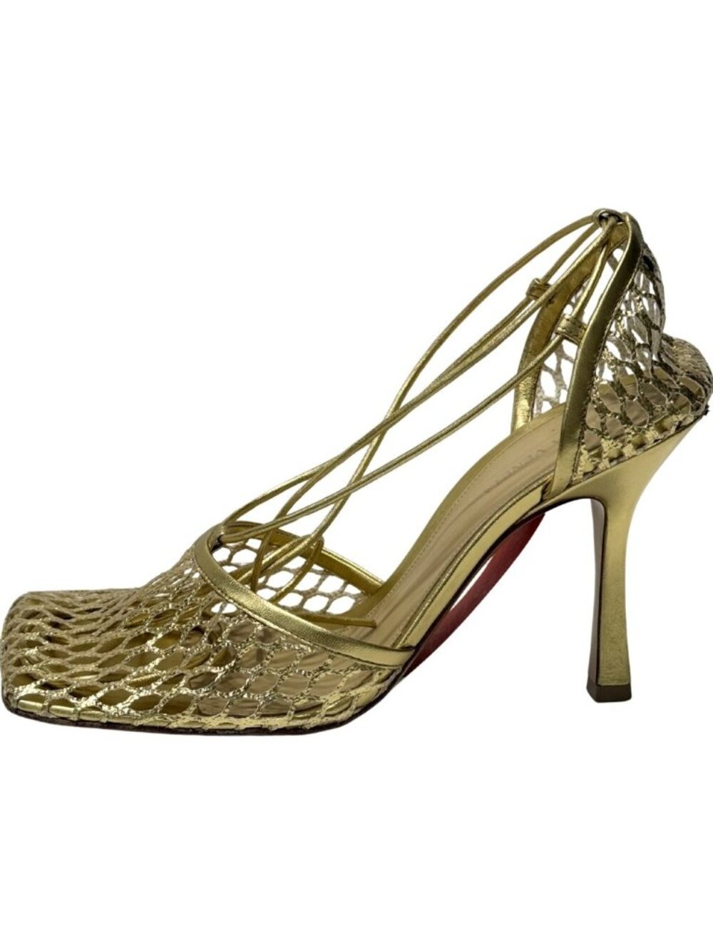 Bottega Veneta gold mesh lace-up sandals 9.5/39.5